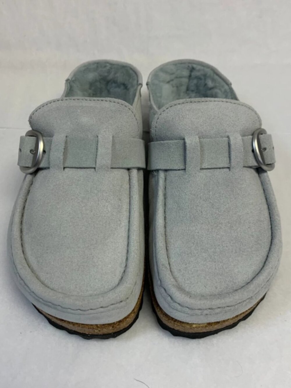 Birkenstock Buckley Shearling Dusty Teal Suede Leather Narrow Width Clogs